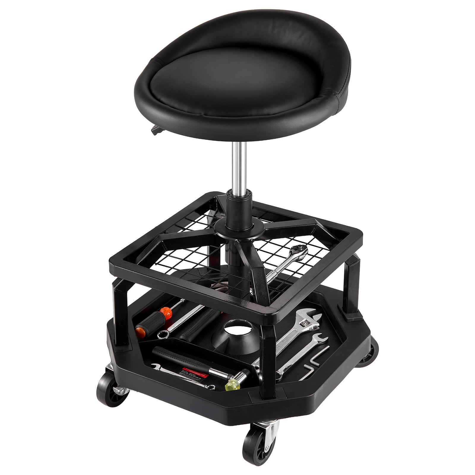 Adjustable Rolling Garage Shop Stool With Wheels And Padded Seat_voghion.com